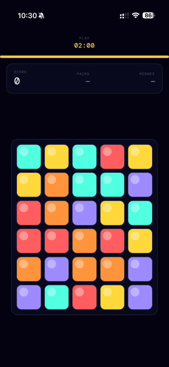 Memorix board showing all blocks lit up in their colors
